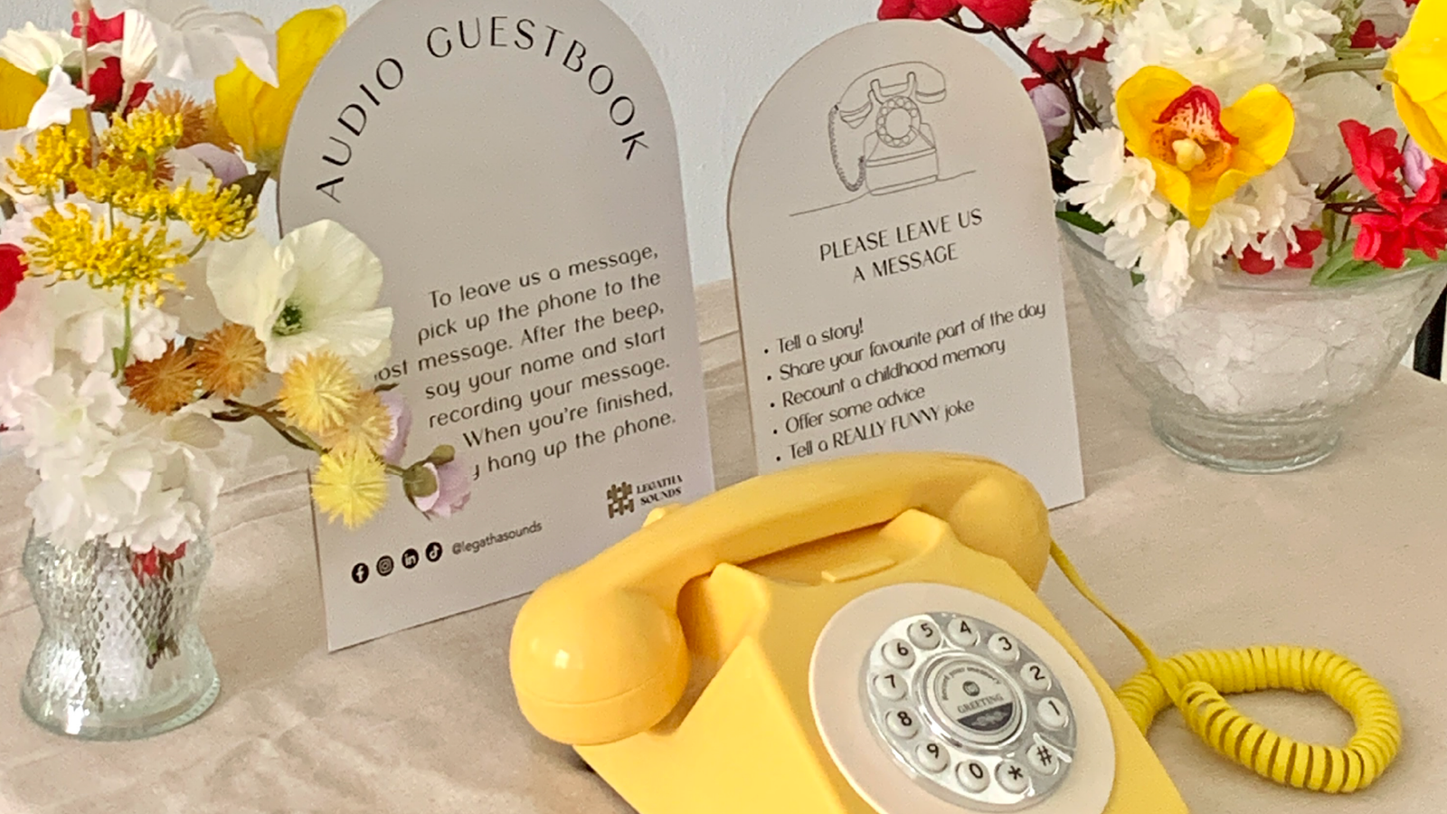 Audio guestbook Picture of an retro yellow phone setup by Legatha Sounds
